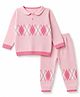 ToffyHouse Knit Full Sleeves Sweater Set with Argyle Design - Pink