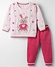 ToffyHouse Knitted Full Sleeves Sweater Set With Bunny & Hearts Design - Light Pink