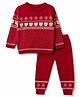 ToffyHouse Knit Full Sleeves Sweater Set with Bear & Polka Dot Design- Dark Red