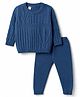 ToffyHouse Knit Full Sleeves Sweater Set with Cable Knit Design -Navy Blue