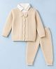 ToffyHouse Knit Full Sleeves Sweater Set with Polo T-Shirt & Bow Applique - White