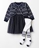 ToffyHouse Knitted Full Sleeves Embroidered Party Dress With Leggings - Navy Blue