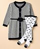 ToffyHouse Knitted Full Sleeves Embroidered Party Dress With Leggings - Navy
