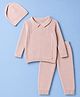 ToffyHouse Knitted Full Sleeves Solid Sweater Sets - Peach