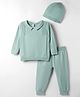 ToffyHouse Knit Full Sleeves Solid Textured Sweater Set With Cap - Light Green