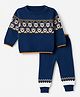 ToffyHouse Knit Full Sleeves Sweater Set with Deer Design - Navy Blue