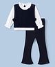 Toffyhouse Knitted Full Sleeves Top & Pant With Cable Knit Design Sweater - Navy Blue