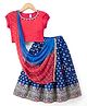 Babyhug Woven Half Sleeves Brocade Floral Zari Embroidered Lehenga Choli and Dupatta Set - Blue