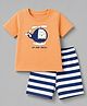 Doodle Poodle 100% Cotton Single Jersey Knit Half Sleeves Helicopter Printed T-shirt & Striped Shorts Night Suit - Orange