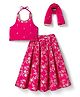Babyhug Woven Sleeveless Brocade Floral Foil Print Lehenga Choli and Dupatta Set - Fuchsia