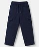 Olio Kids Cotton Woven Full Length Solid Pants With Cargo Pockets - Navy Blue