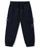 Olio Kids Cotton Woven Full Length Text Printed Trouser With Cargo Pocket - Navy Blue