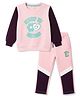 Olio Kids Fleece Knit Full Sleeves Winter Wear Set With Text Print - Pink & Brown