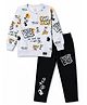 Olio Kids Fleece Knit Full Sleeves Winter Wear T-Shirt & Lounge Pant Set Text Print - Light Grey