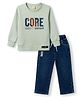 Olio Kids Knit Full Sleeves Sweatshirt & Lounge Pant Winter Wear Suit with Text Print - Light Green