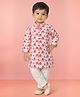 Vastramay Cotton Woven Full Sleeves Elephant Printed Kurta Pyjama Set - Pink