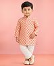 Vastramay Cotton Woven Full Sleeves Floral Printed Kurta Pyjama Set - Peach