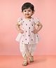 Vastramay Cotton Blend Woven Half Puffed Sleeves Floral Embroidered Kurti & Dhoti Set - Pink