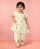 Vastramay Cotton Blend Woven Half Puffed Sleeves Floral Embroidered Kurti & Dhoti Set - Yellow