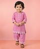 Vastramay Cotton Woven Three Fourth Sleeves Floral Embroidered Kurti Pyjama Set - Pink