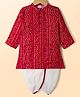 Babyhug Cambric Woven Full Sleeves Bandhani Printed Kurta Dhoti Set - Dark Red & Wite