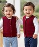 Babyhug Knit Sleeveless Solid Colour Front Open Sweater- Maroon