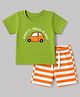 Doodle Poodle 100% Cotton Single Jersey Knit Half Sleeves T-Shirt & Short Night Suit with Car Print - Green