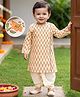 Babyhug Cambric Woven Full Sleeves Kurta Dhoti Set with Floral Print - Off White