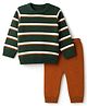 Babyhug Knit Full Sleeves Striped Sweater Set - Dark Green