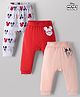 Babyhug Disney 100% Cotton Interlock Knit Full Length Diaper Leggings with Mickey Mouse Print Pack Of 3 - White, Red & Peach