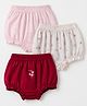 Babyhug 100% Cotton Single Jersey Knit Antibacterial Bloomers with Stripes & Floral Print Pack of 3 - Dark Red White Light Pink
