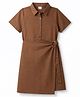 Hola Bonita 100% Cotton Woven Half Sleeves Solid Frock - Dark Brown