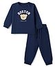 Doodle Poodle 100% Cotton Single Jersey Raglan Full Sleeves Animal & Text Printed Tshirt & Joggers Set - Navy Blue