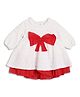 MINI KLUB Cotton Woven Full Sleeves Bow Applique Detailed & Designed Dress - White & Red