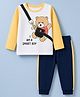 Doodle Poodle 100% Cotton Single Jersey Knit Full Sleeves Teddy Bear Printed T-shirt With Full Length Jogger - Navy Blue & Yellow