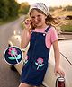 Hola Bonita Cotton Woven Dungaree Dress and Inner Tee with Half Sleeves and Floral Embroidery in Blue for 5-6 Years