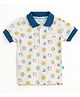 JusCubs Cotton Knit Half Sleeves  Space Theme Printed Polo Tee - Off White