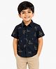 JusCubs Cotton Woven Half Sleeves Deer & Trees Printed Shirt - Navy Blue
