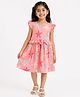 JusCubs Cotton Knit Frill Sleeves Beach Theme Printed Dress - Pink