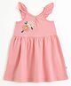 JusCubs Cotton Knit Frill Sleeves  Floral Embroidered Dress - Pink