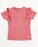 JusCubs Cotton Knit Half Sleeves Striped & Frill Detailed Top - Orange