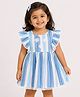 JusCubs Cotton Knit Half Sleeves  Striped & Floral Lace Detailed Dress - Royal Blue