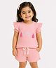 JusCubs Cotton Knit Half Sleeves Wow Text Embroidered & Tassels Detailed Top & Shorts Set - Pink