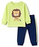 Doodle Poodle 100% Cotton Knit Full Raglan Sleeves Lion Printed T-Shirt & Lounge Pant Set - Lime Green & Navy Blue