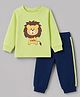 Doodle Poodle 100% Cotton Knit Full Raglan Sleeves Lion Printed T-Shirt & Lounge Pant Set - Lime Green & Navy Blue