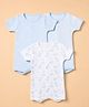 I Bears Interlock Knit Half Sleeves Striped Rompers With Cloud & Teddy Bear Print Pack Of 3 - White, Blue & Light Blue