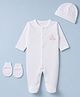 I Bears Interlock Knit Polka Dots  Full Sleeves Giraffe Embroidery Sleep Suit Cap & Mittens - Pink