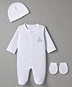 I Bears Interlock Knit Polka Dots  Full Sleeves Giraffe Embroidery Sleep Suit Cap & Mittens - Blue