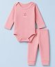 I Bears Interlock Knit Full Sleeves Teddy Bear Printed Onesies With leggings - Light Red
