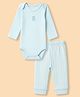 I Bears Interlock Knit Full Sleeves Teddy Bear Printed Onesies With leggings - Turquoise